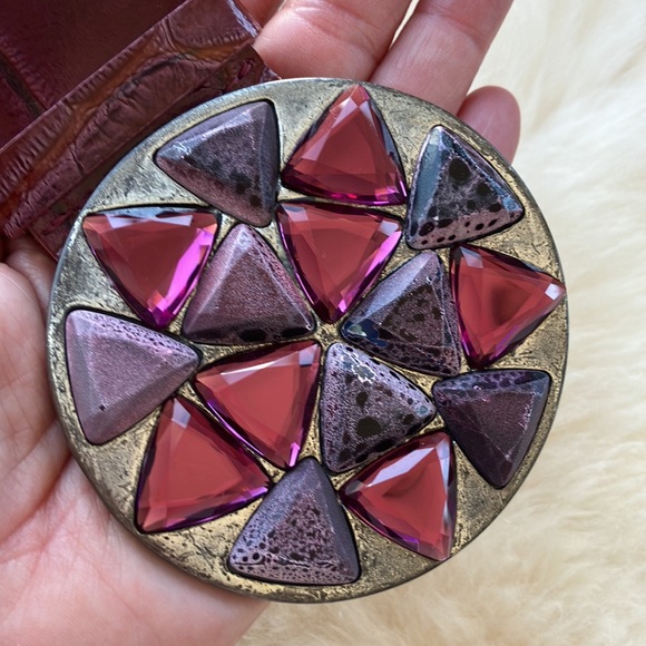 Garuglier’s leather belt XL maroon purple stones silver buckle made in … - Picture 17 of 17